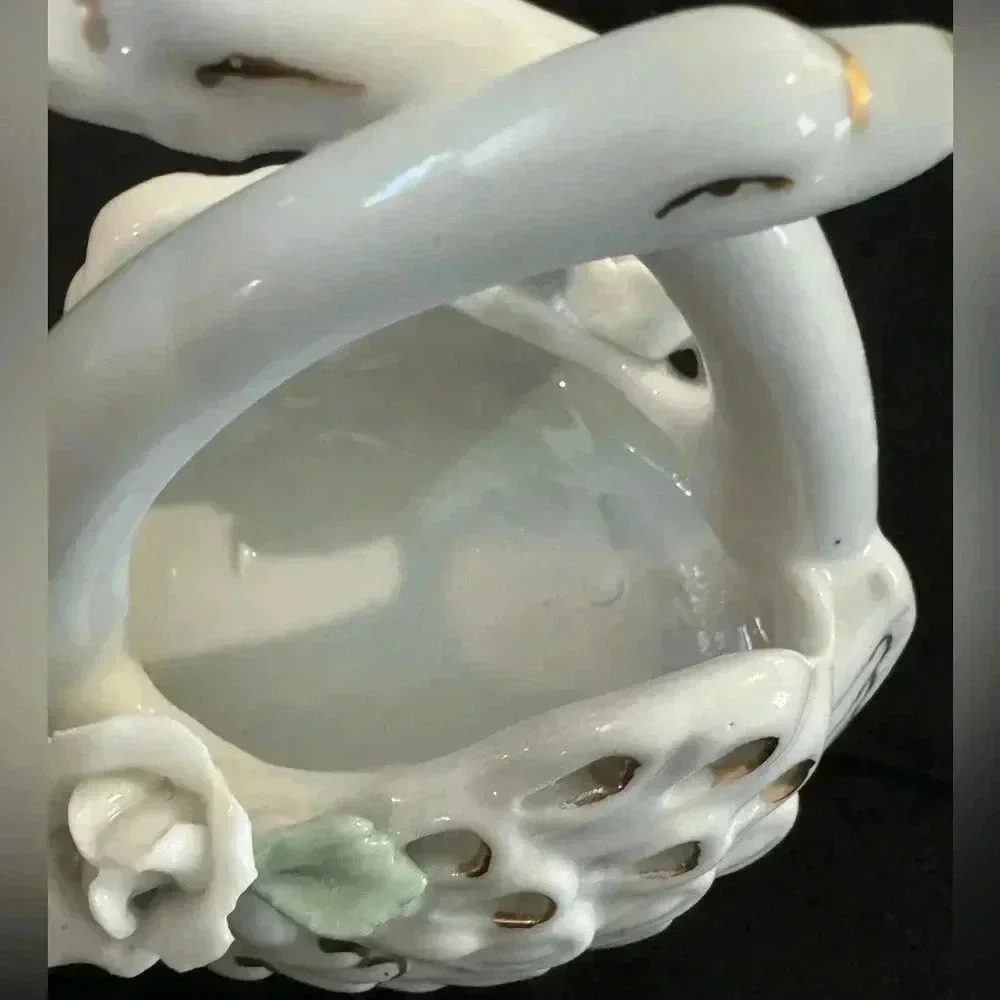 Vintage Swan Basket Cottagecore Ceramic Decor Grannycore Trinket 90’s Birds - Picture 8 of 11